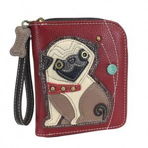 NEW CHALA women's pug zip around wallet in burgundy